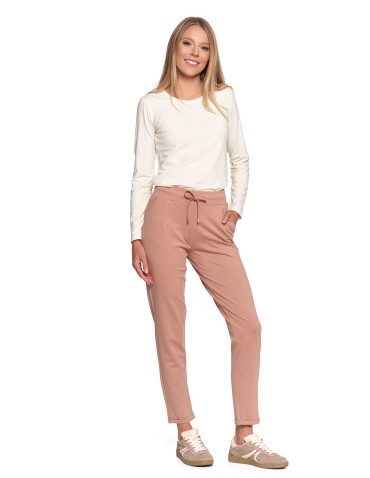 Spodnie - Damskie spodnie dresowe ze zwężaną nogawką BEŻOWY - produkt 2