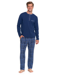 Piżama męska bawełniana z długim rękawem spodnie kratka