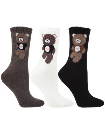 Skarpetki damskie długie z misiem szeroki ściągacz 3-pak