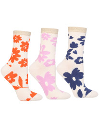 Skarpetki damskie długie w kwiaty błyszczący ściągacz 3-pak