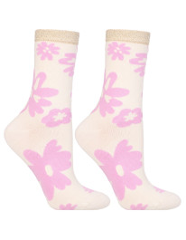 Skarpetki damskie długie w kwiaty błyszczący ściągacz 3-pak  - produkt 2