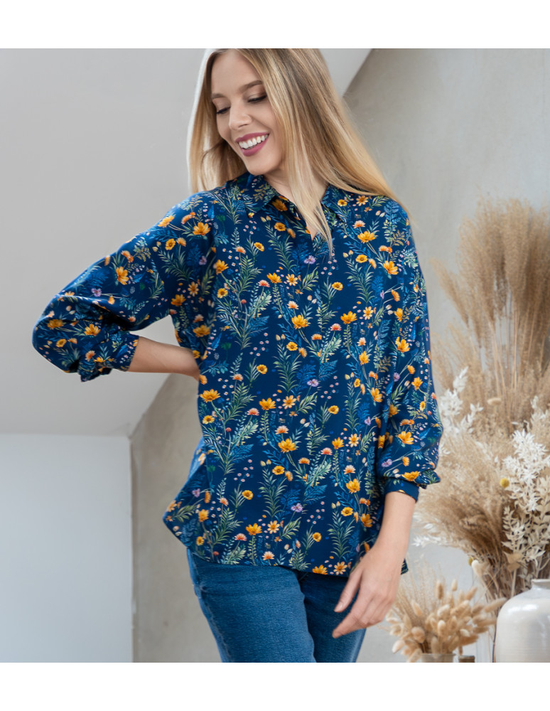 Bluzki i koszule - Koszula damska z wiskozy z krytą plisą GRANATOWY - produkt moraj.pl 17