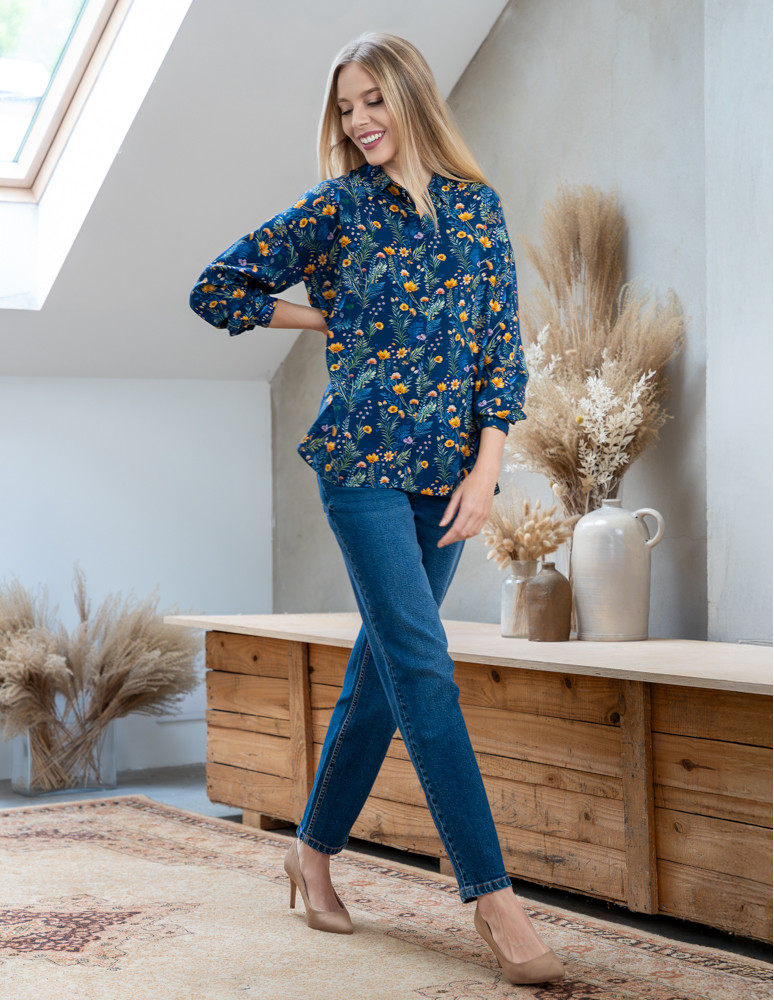 Bluzki i koszule - Koszula damska z wiskozy z krytą plisą GRANATOWY - produkt moraj.pl 18