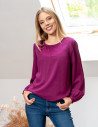 Bluzka damska z długim rękawem i subtelnym haftem FIOLETOWY