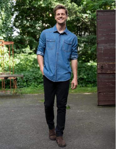 Koszulki, topy, koszule - Koszula męska jeansowa denim klasyczna NIEBIESKI - produkt 12