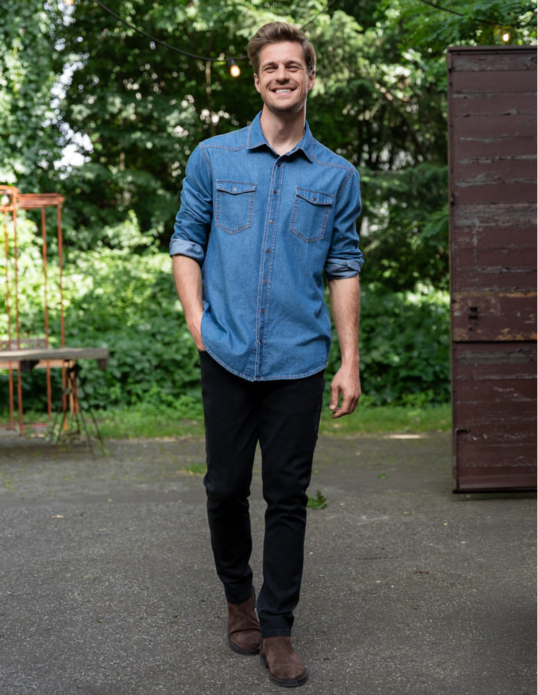 Koszulki, topy, koszule - Koszula męska jeansowa denim klasyczna NIEBIESKI - produkt moraj.pl 12