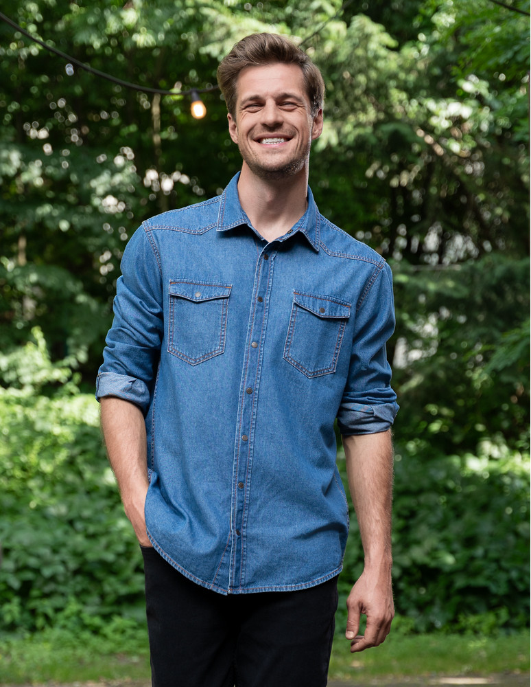 Koszulki, topy, koszule - Koszula męska jeansowa denim klasyczna NIEBIESKI - produkt moraj.pl 1