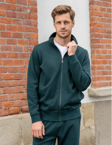 Bluzy - Męska bluza dresowa ze stójką i zamkiem ZIELONY - produkt 11