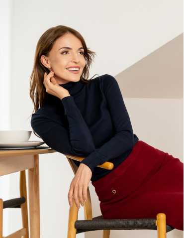 Swetry - Damski golf sweter z wiskozy GRANATOWY - produkt 16