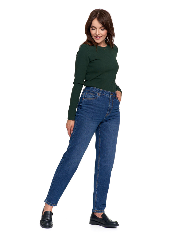 Spodnie - Damskie spodnie jeansowe mom fit NIEBIESKI - produkt moraj.pl 3
