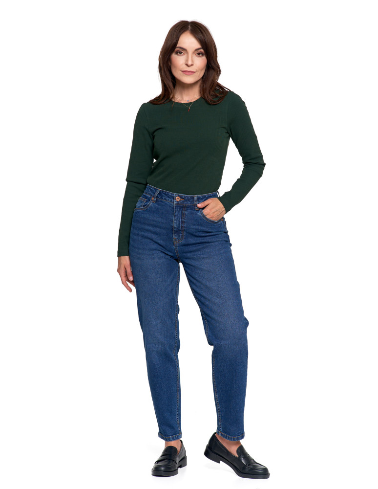 Spodnie - Damskie spodnie jeansowe mom fit NIEBIESKI - produkt moraj.pl 4