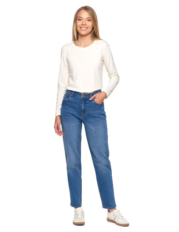 Spodnie - Damskie spodnie jeansowe mom fit JASNY NIEBIESKI  - produkt 7