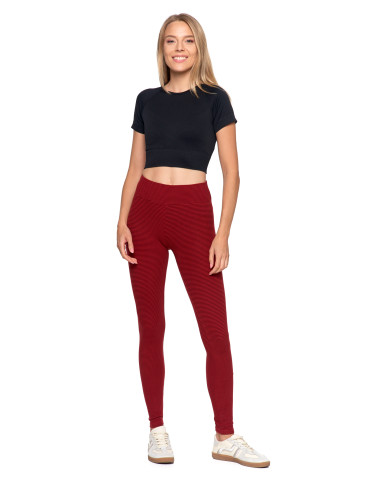 Legginsy - Damskie legginsy z wysokim stanem i prążkowaną strukturą BORDOWY - produkt 1