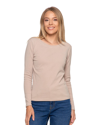 Bluzki i koszule - Damska bluzka z długim rękawem bawełniana BEŻOWY - produkt 6
