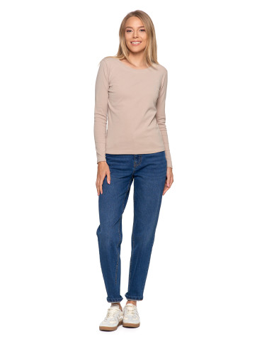 Bluzki i koszule - Damska bluzka z długim rękawem bawełniana BEŻOWY - produkt 8