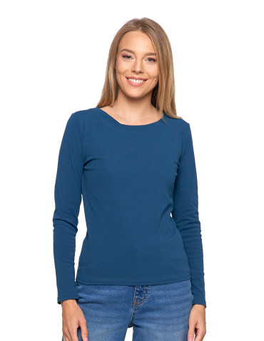 Bluzki i koszule - Damska bluzka z długim rękawem bawełniana TURKUSOWY - produkt 8