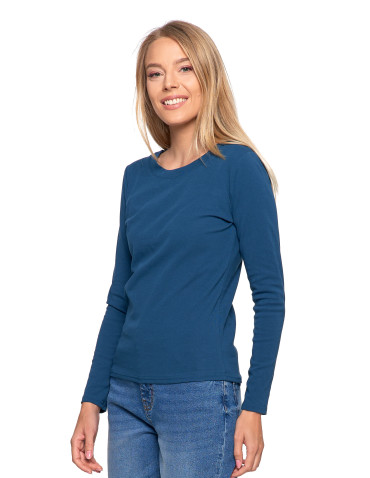 Bluzki i koszule - Damska bluzka z długim rękawem bawełniana TURKUSOWY - produkt 10