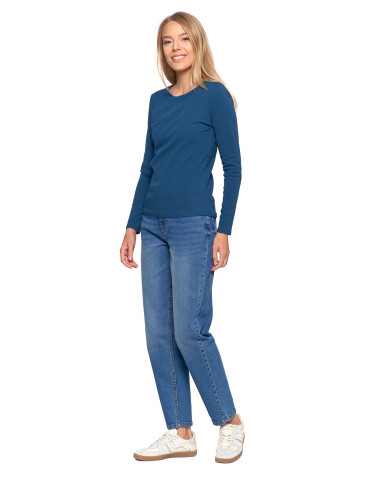 Bluzki i koszule - Damska bluzka z długim rękawem bawełniana TURKUSOWY - produkt 12