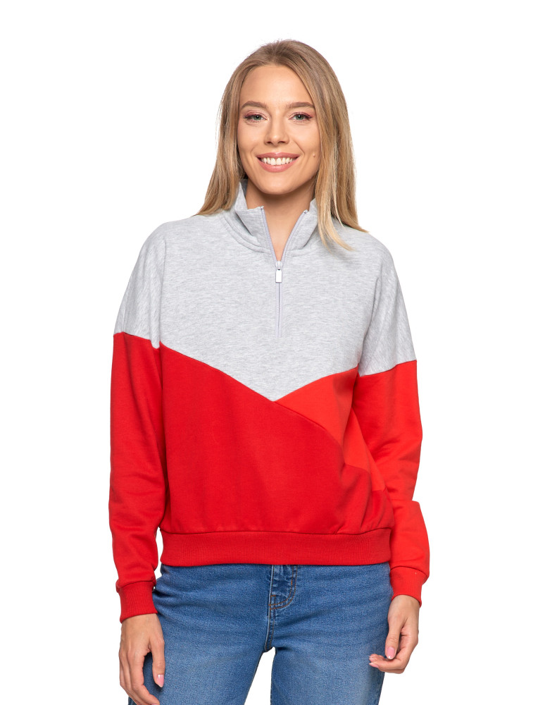 Bluzy - Bluza dresowa damska z zamkiem i stójką CZERWONY - produkt moraj.pl 1