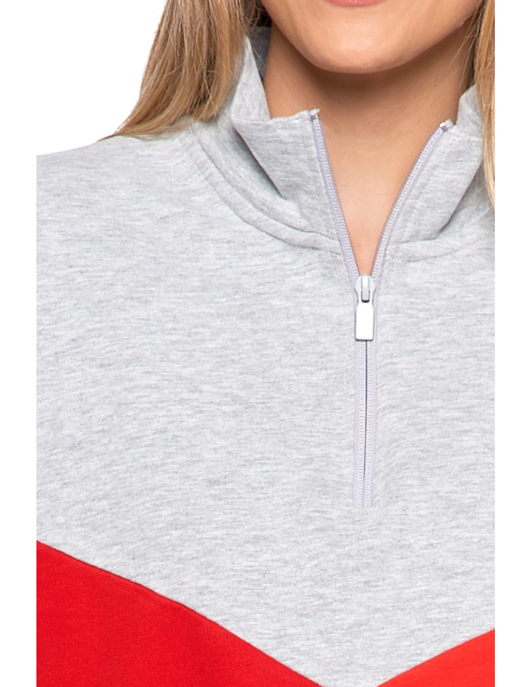 Bluzy - Bluza dresowa damska z zamkiem i stójką CZERWONY - produkt moraj.pl 5