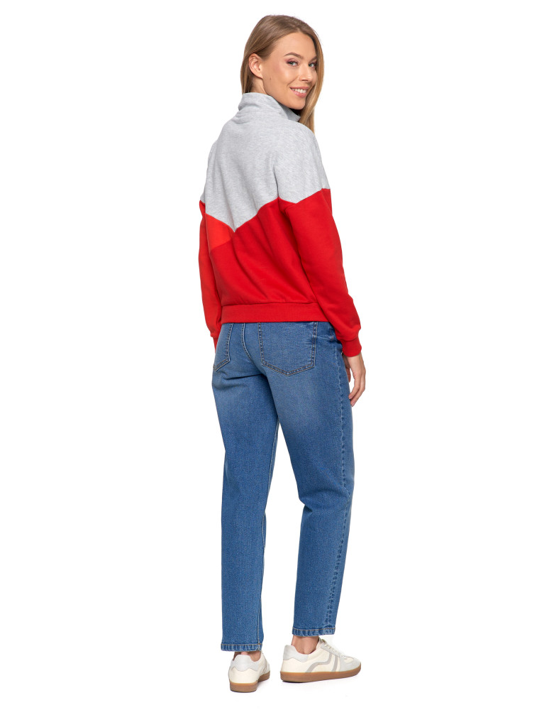Bluzy - Bluza dresowa damska z zamkiem i stójką CZERWONY - produkt moraj.pl 8
