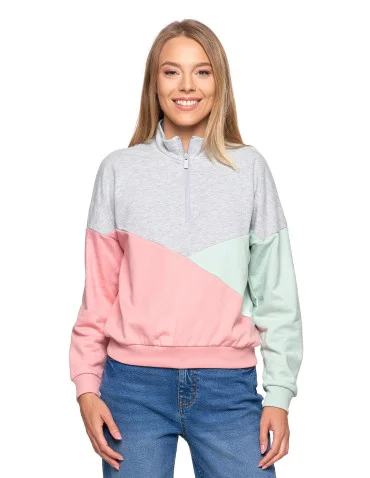 Bluza dresowa damska z zamkiem i stójką - RÓŻOWY