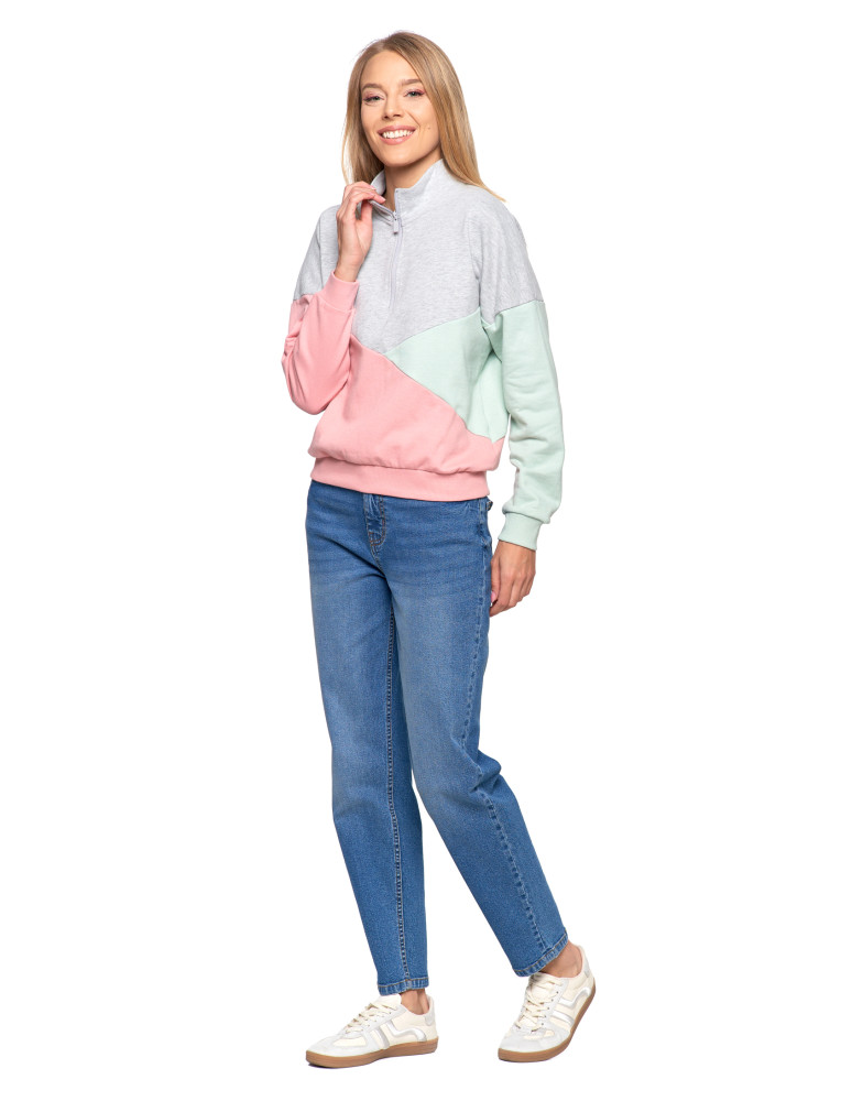 Bluzy - Bluza dresowa damska z zamkiem i stójką RÓŻOWY - produkt moraj.pl 7