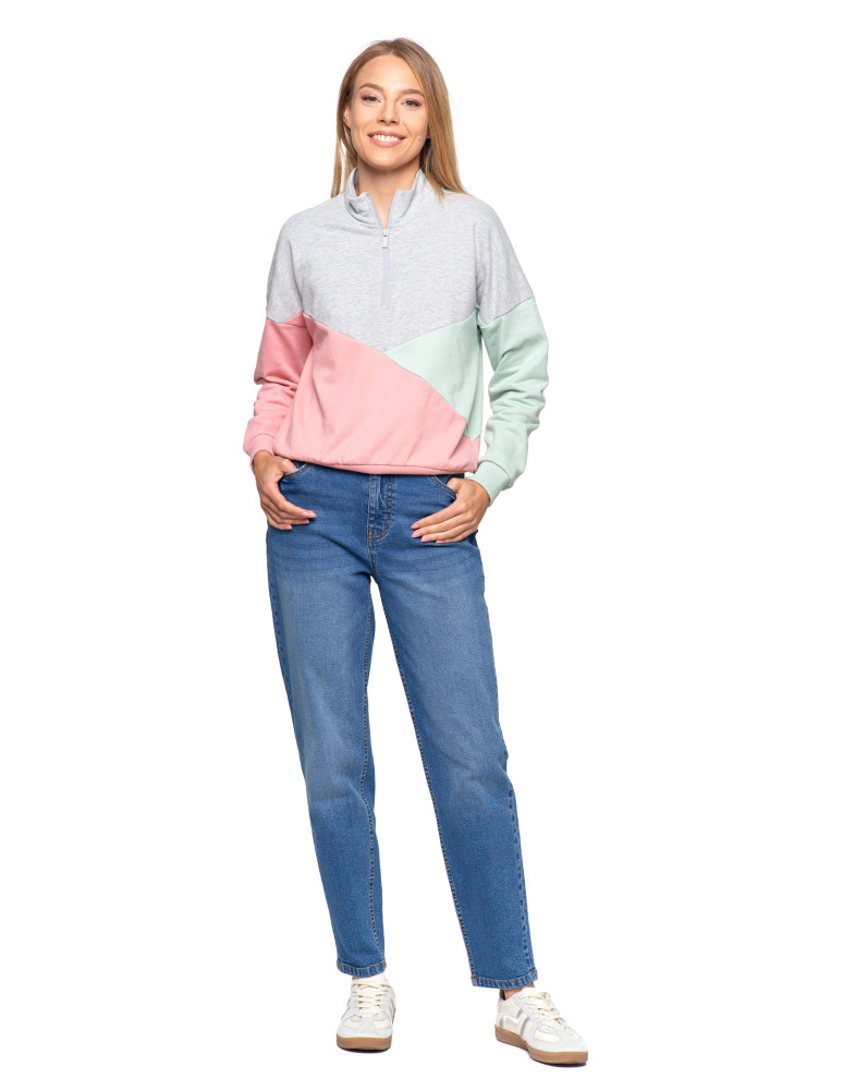 Bluzy - Bluza dresowa damska z zamkiem i stójką RÓŻOWY - produkt moraj.pl 9