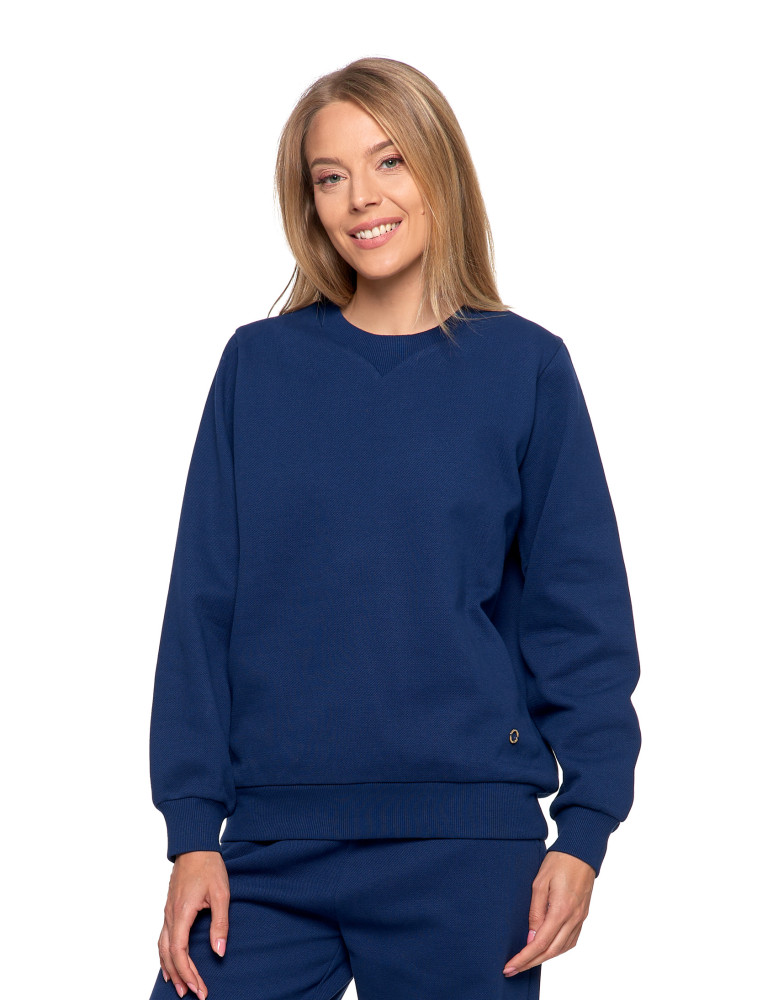 Bluzy - Damska bluza dresowa ocieplana bez kaptura GRANATOWY - produkt moraj.pl 1
