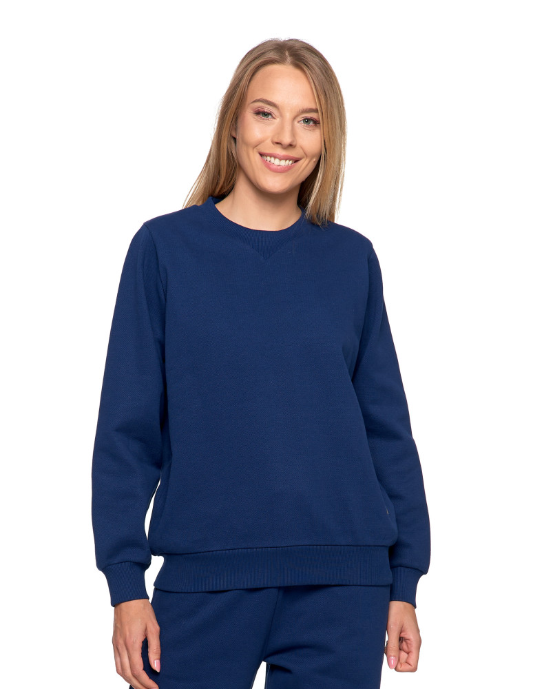 Bluzy - Damska bluza dresowa ocieplana bez kaptura GRANATOWY - produkt moraj.pl 5