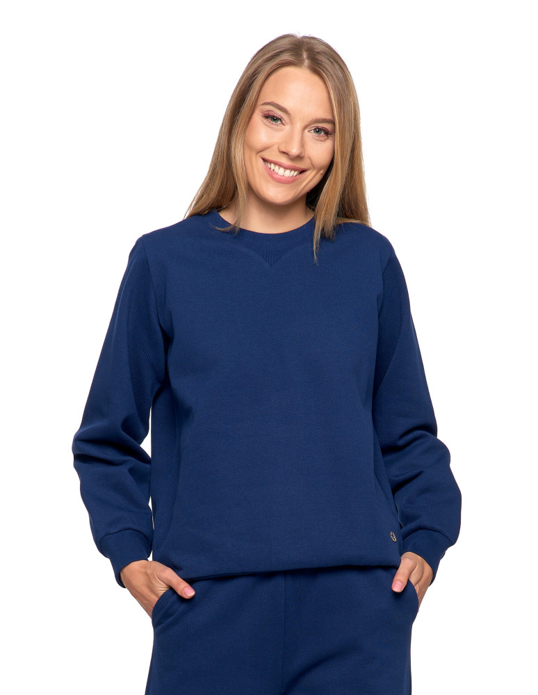 Bluzy - Damska bluza dresowa ocieplana bez kaptura GRANATOWY - produkt moraj.pl 9