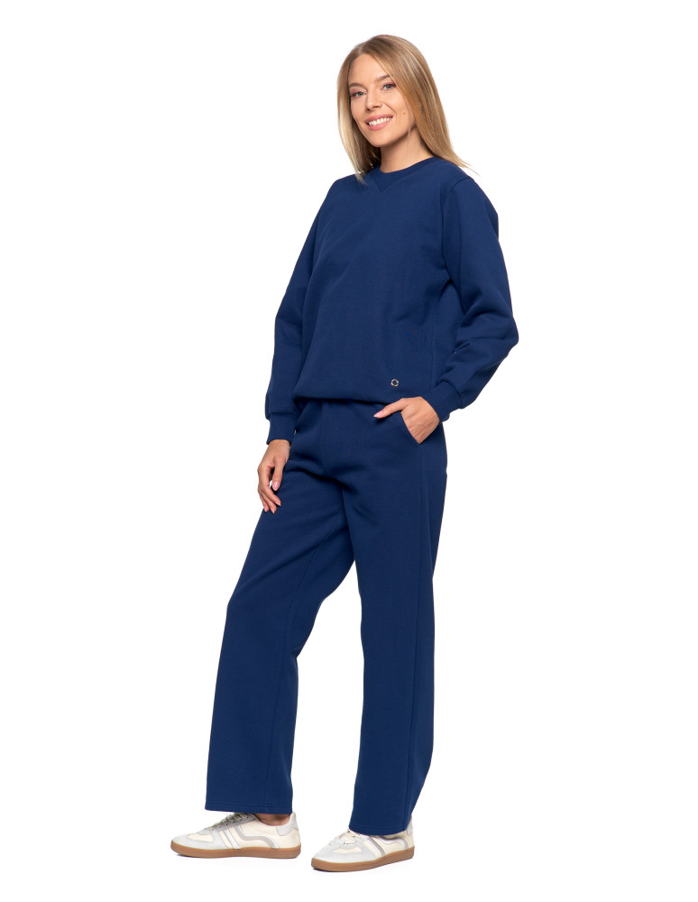 Bluzy - Damska bluza dresowa ocieplana bez kaptura GRANATOWY - produkt moraj.pl 12