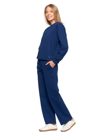 Bluzy - Damska bluza dresowa ocieplana bez kaptura GRANATOWY - produkt 13
