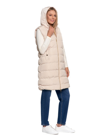 Odzież wierzchnia - Kamizelka damska puchowa długa z kapturem bezrękawnik BEŻOWY - produkt 5