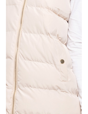 Odzież wierzchnia - Kamizelka damska puchowa długa z kapturem bezrękawnik BEŻOWY - produkt 6