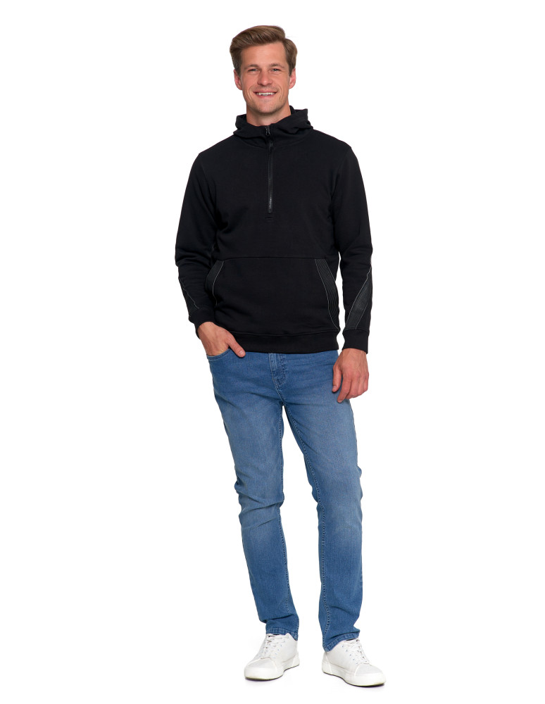 Bluzy - Męska bluza bawełniana rozpinana z kapturem i kieszenią CZARNY - produkt moraj.pl 1