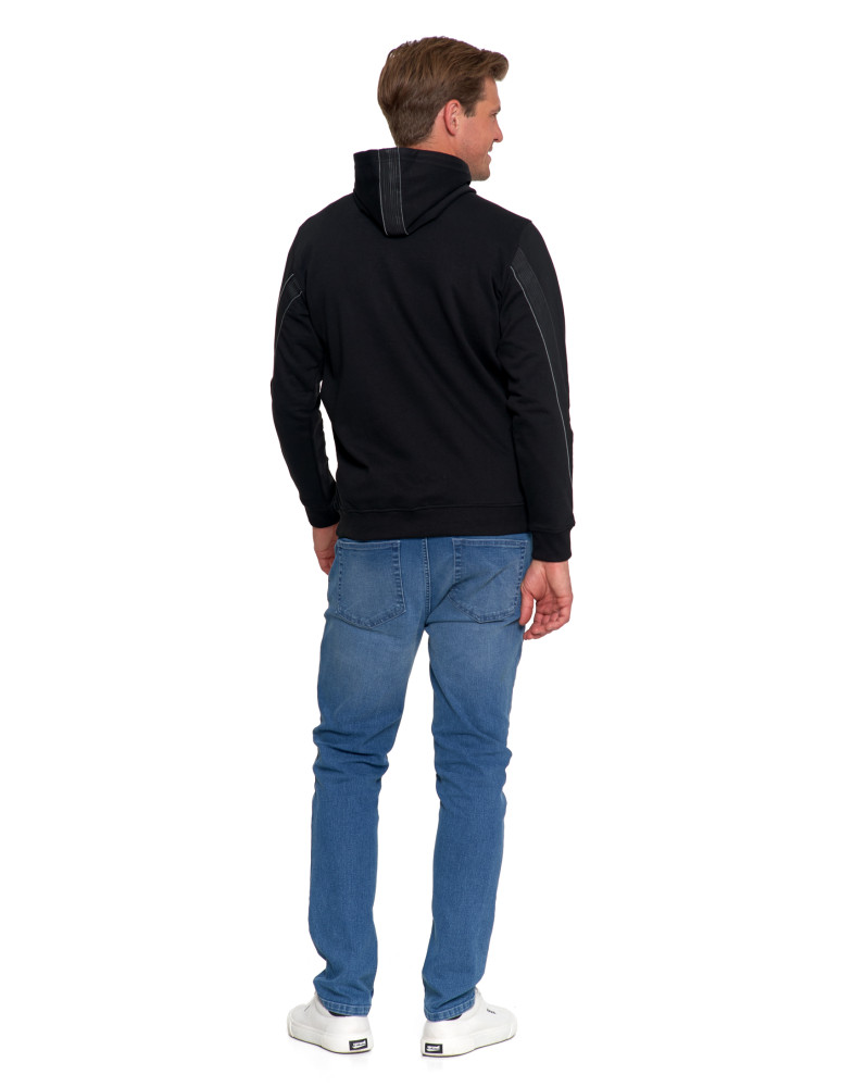 Bluzy - Męska bluza bawełniana rozpinana z kapturem i kieszenią CZARNY  - produkt moraj.pl 2