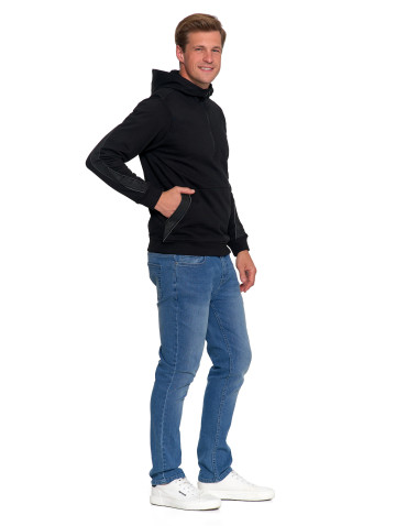 Bluzy - Męska bluza bawełniana rozpinana z kapturem i kieszenią CZARNY - produkt 4