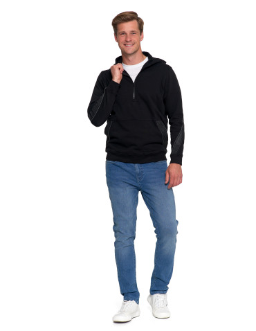 Bluzy - Męska bluza bawełniana rozpinana z kapturem i kieszenią CZARNY - produkt 5