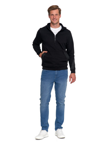 Bluzy - Męska bluza bawełniana rozpinana z kapturem i kieszenią CZARNY - produkt 6