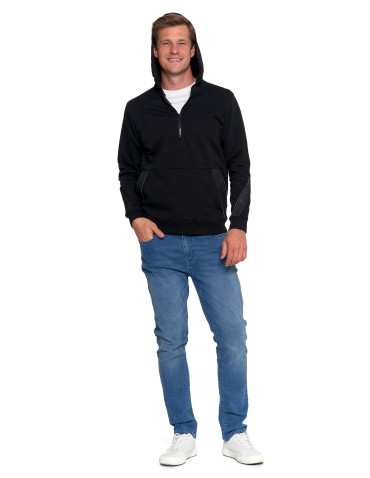 Bluzy - Męska bluza bawełniana rozpinana z kapturem i kieszenią CZARNY - produkt 7