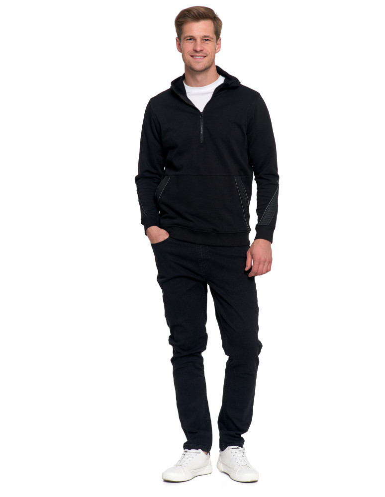 Bluzy - Męska bluza bawełniana rozpinana z kapturem i kieszenią CZARNY  - produkt moraj.pl 8