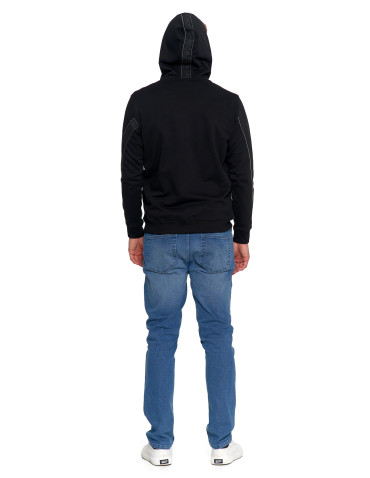 Bluzy - Męska bluza bawełniana rozpinana z kapturem i kieszenią CZARNY - produkt 9