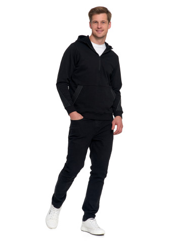 Bluzy - Męska bluza bawełniana rozpinana z kapturem i kieszenią CZARNY - produkt 10