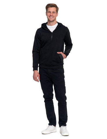 Bluzy - Męska bluza bawełniana rozpinana z kapturem i kieszenią CZARNY - produkt 13