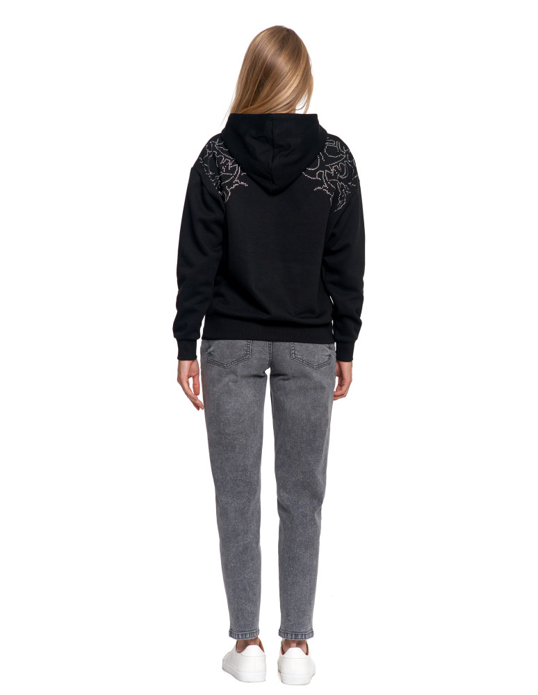 Bluzy - Bluza unisex z kapturem i cyrkoniami ocieplana CZARNY - produkt moraj.pl 4