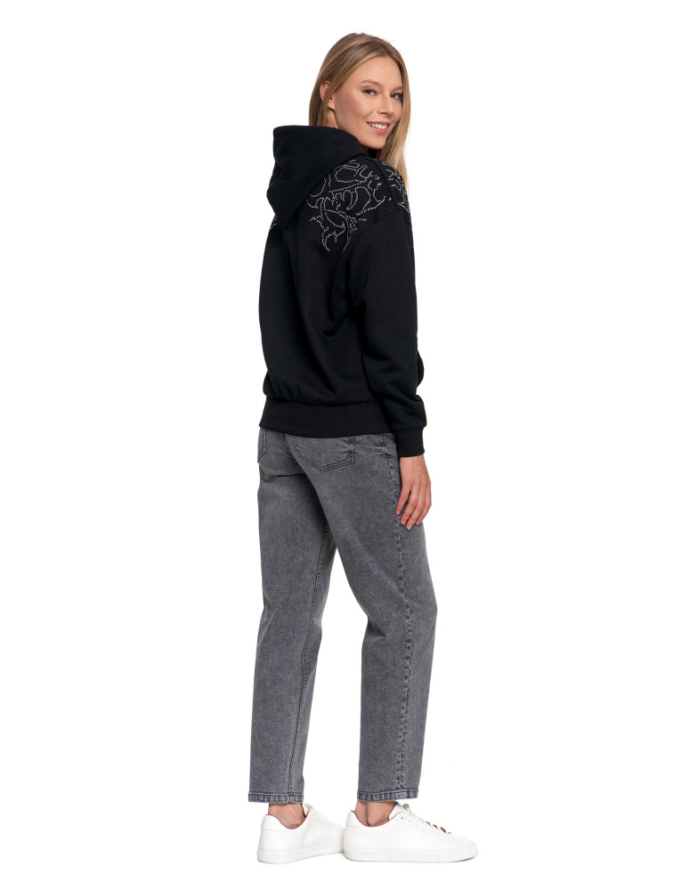 Bluzy - Bluza unisex z kapturem i cyrkoniami ocieplana CZARNY - produkt moraj.pl 5
