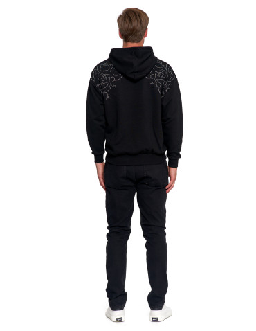 Bluzy - Bluza unisex z kapturem i cyrkoniami ocieplana CZARNY - produkt 9