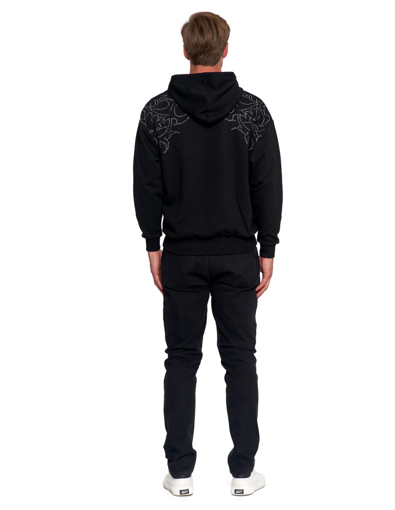 Bluzy - Bluza unisex z kapturem i cyrkoniami ocieplana CZARNY - produkt moraj.pl 9