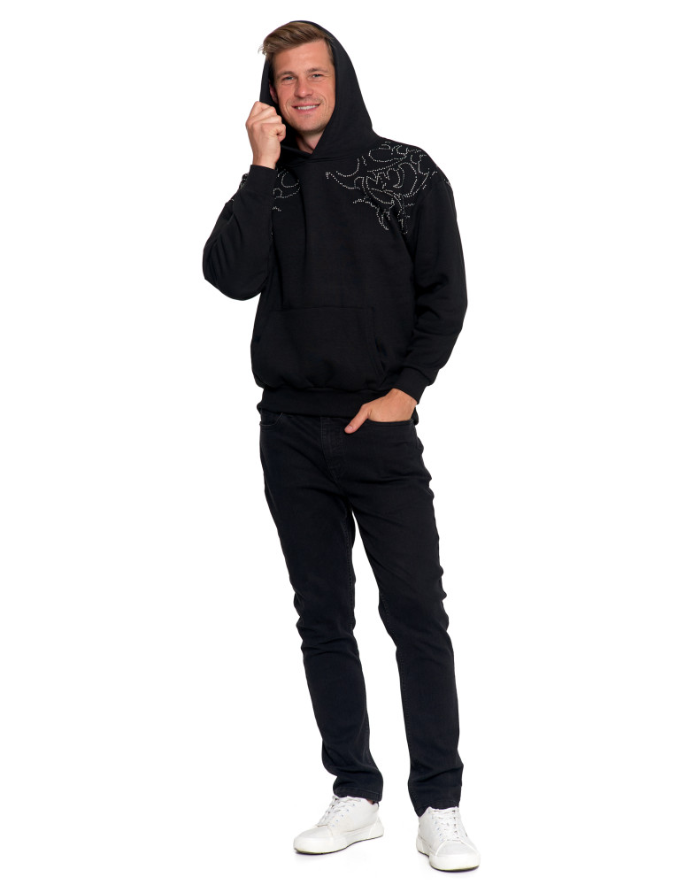 Bluzy - Bluza unisex z kapturem i cyrkoniami ocieplana CZARNY - produkt moraj.pl 11